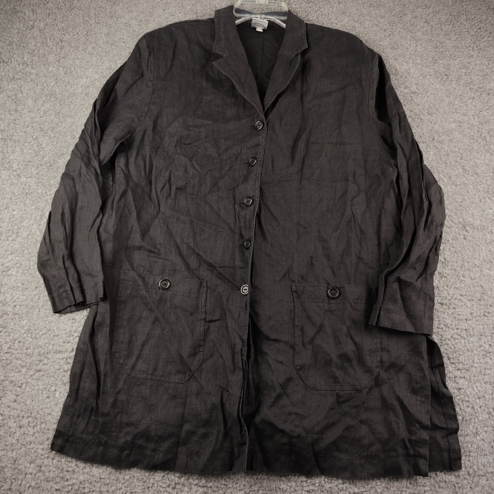 Nienhaus & Lotz Chambray Button Front Longline Cardigan Jacket Pockets Sz Large